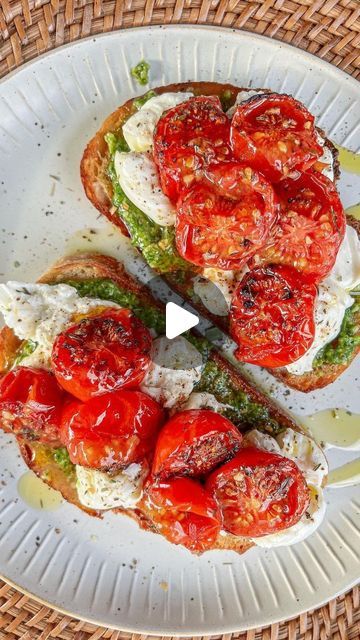 Pesto On Toast, Garden Tomato Recipes, Caprese Toast, Rocket Pesto, Balsamic Vinegarette, Pesto Mozzarella, Italian Herbs, Pepper Salt, Tomato And Cheese