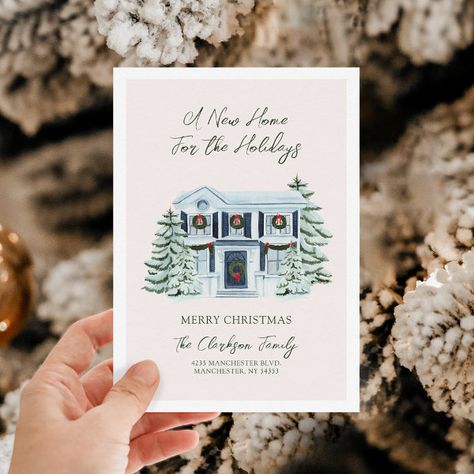 A New Home For the Holidays Moving Holiday Card We've Moved Christmas Cards, We Moved Christmas Card, New House Christmas Card, Moving Christmas Cards, New Home Christmas Card, New Home For The Holidays, New House Announcement, Home For The Holidays, Holiday Postcards