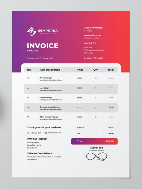 Graphic Designer Invoice Design, Simple Invoice Design, Business Invoice Design, Graphic Design Invoice Template, Modern Invoice Design, Cute Invoice Design, Invoices Design, Invoice Design Creative, Graphic Design Invoice