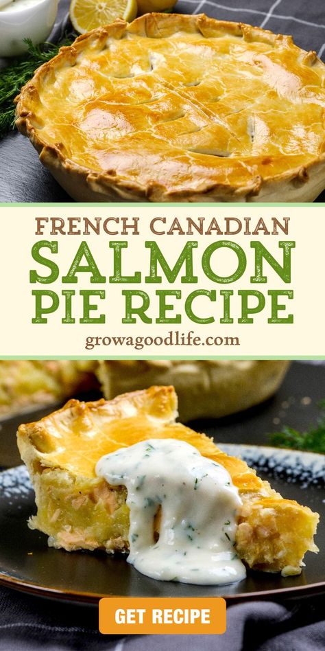 Salmon pie is a French-Canadian dish passed down for many generations. It's the coastal version of the classic tourtière and is made from a combination of salmon, potatoes, and savory seasonings and baked in a flaky pie pastry. Salmon Pie Recipe, Salmon Potatoes, Salmon Pie, Canadian Dishes, Canadian Cuisine, Pie Pastry, Savory Pies Recipes, Sauce For Salmon, Fish Pie