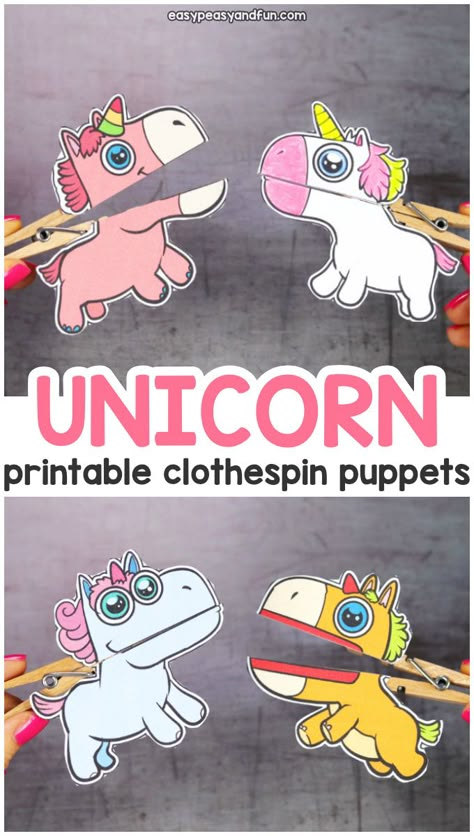 Clothespin Puppets Free Printable, Clothespin Puppets, Unicorn Crafts For Kids, Table Activities, Filler Ideas, Unicorn Craft, Puppets For Kids, Diy School, Unicorn Printables