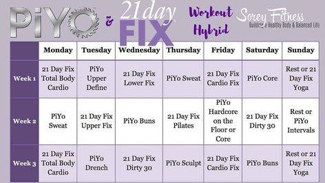 21 Day Fix PiYo Hybrid Workout Calendar Beachbody Hybrid Calendars, Piyo Workout, 21 Day Fix Workouts, Workout List, Belly Fat Overnight, Beachbody Workouts, Workout Calendar, Day Schedule, Body Balance