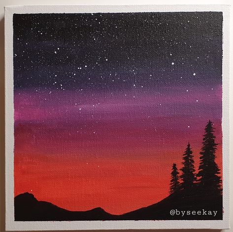 Beginner Sunset Acrylic Painting, Sunset To Night Sky Painting, Sunset Scenery Painting Easy, Sunset Art Ideas, Easy Acrylic Painting Step By Step, Night Sunset Painting, How To Paint Sunset Easy, Sun Set Painting Acrylic, Simple Acrylic Paintings Sunset