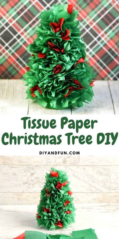 Tissue Paper Christmas Tree DIY, a simple Christmas Holiday DIY craft project for making a Christmas tree using tissue paper. Paper Christmas Tree Diy, Making A Christmas Tree, Tissue Paper Trees, Hand Print Tree, Christmas Tree Ornament Crafts, Handprint Christmas Tree, Easy Christmas Tree, Christmas Diy Kids, Cardboard Christmas Tree