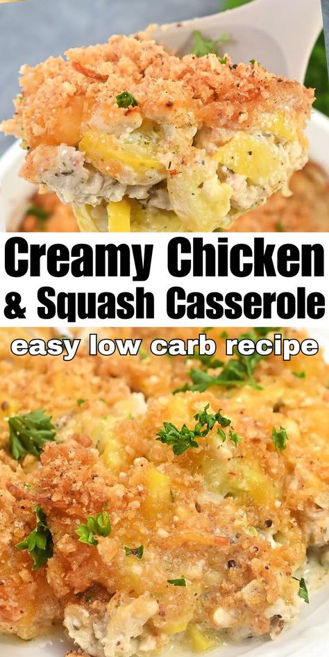 Low-Carb Creamy Chicken and Summer Squash #lowcarbcreamychickenandsummersquash #creamychickenandsummersquash Squash Casserole With Chicken, Low Carb Enchiladas Chicken, Chicken And Squash Casserole, Chicken Squash Casserole, Low Carb Chicken Breast Recipes, Stylish Cravings, Chicken Squash, Baked Chicken Casserole, Low Carb Dinner Chicken