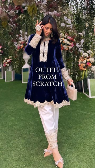 Eid Outfit From Scratch, Plachi Velvet Dress Design, Outfit From Scratch Ideas, Scratch Outfit Ideas, Outfit From Scratch Indian, Silk Suit Designs Indian, Outfit From Scratch, Dress From Scratch, Velvet Shirts