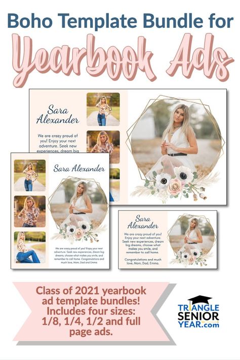 collage of Boho yearbook ads Yearbook Senior Ad Ideas, Senior Ad Ideas Yearbooks, Senior Yearbook Ads From Parents For Daughter, Yearbook Ad Ideas, Meaningful Senior Quotes, Senior Ad Ideas, Senior Yearbook Ads From Parents, Yearbook Ads From Parents, Yearbook Ad Template