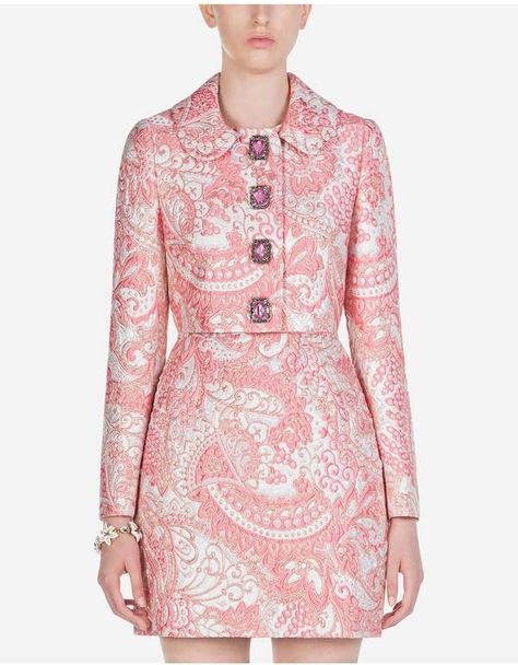 Dolce Gabbana Cropped Lame Jacquard Jacket With Bejeweled Buttons Jacquard Jacket Women, Jacquard Clothes, Brocade Jacket, Dolce Gabbana Jacket, Lace Blazer, Jacquard Jacket, Women's Blazers, Dolce E Gabbana, Womens Blazers