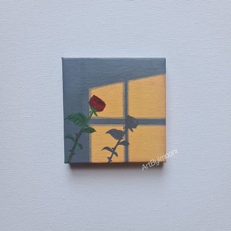 Mini Golden Hour Rose Canvas Painting ORIGINAL - Etsy Turkey How To Make Mini Canvas, Cute Square Canvas Paintings, Mini Canvas Flower Paintings, Cute Small Canvas Painting Ideas, Things To Paint On Mini Canvas, Canvas Rose Painting, Paintings Mini Canvas, Mini Paintings Ideas Easy, Cute Mini Canvas Paintings