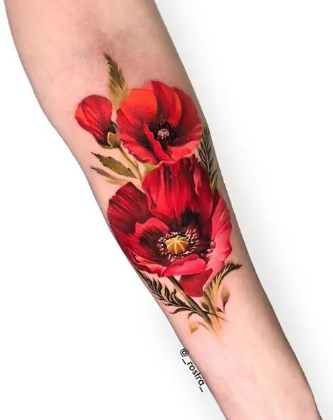 75 Stunning Flower Tattoos By Talented Artists - Tattoo Ideas, Artists and Models Red Poppy Tattoo, Poppy Flower Tattoo, Backpiece Tattoo, Poppy Tattoo, Flores Tattoo, Flower Tattoo Meanings, Poppies Tattoo, Tattoo Henna, Tattoos For Girls