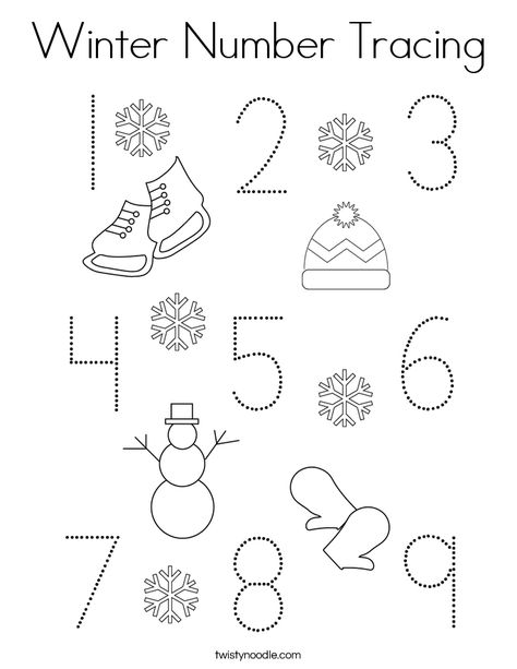 Winter Number Tracing Coloring Page - Twisty Noodle Winter Number Activities Preschool, Winter Tracing Preschool, January Lesson Plans, Preschool January, January Preschool, Winter Lesson Plan, Preschool Winter, Maria Garcia, Winter Activities Preschool