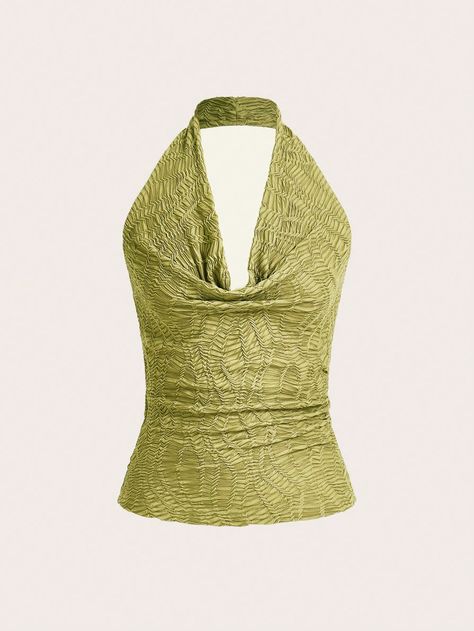 Women's Solid Color Draped Halter Backless Casual Tank Top Lime Green Sexy   Knitted Fabric Plain Halter Slight Stretch  Women Clothing, size features are:Bust: ,Length: ,Sleeve Length: Green Halter Top Outfit, Cami Top Outfit, Halter Tops Outfit, Halter Cami Top, Green Halter Top, Olive Green Top, Backless Halter Top, Verde Lima, Unique Prom Dresses