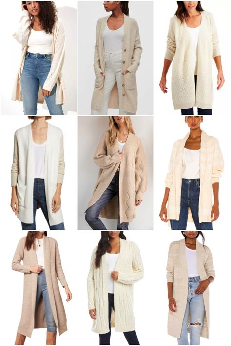 Outfits With Cream Cardigan, Cream Long Cardigan Outfit, Cream Cardigan Outfit Fall, Cream Cardigan Outfit Winter, Ivory Cardigan Outfit, Cream Cardigan Outfit, Duster Outfit, Winter Cardigan Outfit, Korea Outfit