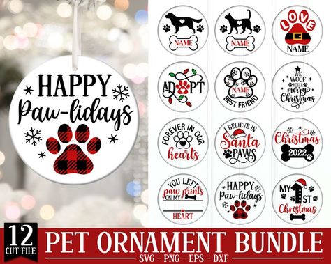 Cricut Dog Christmas Ornament, Doggie Christmas Ornaments, Diy Pet Ornaments Xmas, Cricut Pet Ornaments, Diy Christmas Dog Ornaments, Acrylic Pet Ornaments, Dog Ornaments Cricut, Dog And Cat Ornaments Diy, Ornaments Made With Cricut