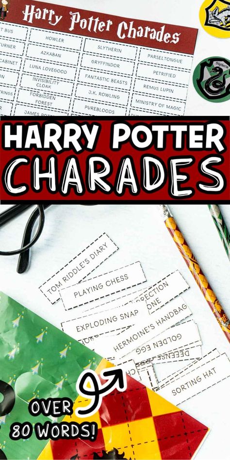 This Harry Potter charades game is perfect for a Harry Potter birthday party, Harry Potter movie night, or celebrating Harry Potter's birthday! Birthday Party Harry Potter, Birthday Party Movie Night, Harry Potter Favors, Charades Words, Party Harry Potter, Party Movie Night, Harry Potter Candy, Harry Potter Activities, Harry Potter Movie Night