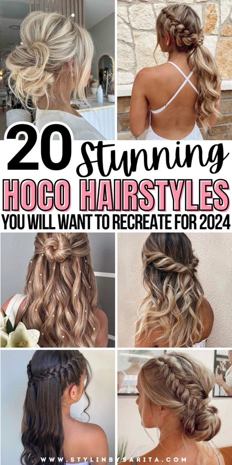 20 HOMECOMING HAIRSTYLES FOR MEDIUM-LONG HAIR - Stylin by Sarita Easy Hoco Hairstyles, Cute Hoco Hairstyles, Fall Haircuts For Women, Easy Homecoming Hairstyles, Fall Haircuts, Lazy Girl Hairstyles, Easy Updos For Medium Hair, Romantic Curls, Fresh Haircut