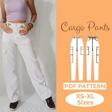 High Waisted Cargo Pants Pattern for Women, Baggy Pocket Pants Sewing Pattern for Women | Y2K Rave & Tech Style | Trendy DIY Womens Pants Sewing Cargo Pants, Cargo Pants Sewing Pattern, Cargo Pants Pattern, Pant Sewing Pattern, High Waisted Cargo Pants, Pattern Language, Pants Sewing, Trendy Diy, Pants Sewing Pattern