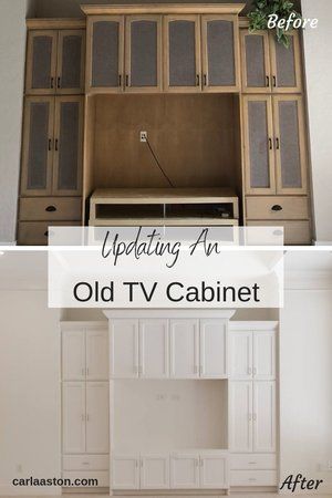 Update old tv cabinet for flat screen tv #tvcabinet #cabinetry #entertainmentcenter Old Tv Cabinet, Built In Tv Cabinet, Contemporary Entertainment Center, Tv Placement, Tv Nook, Old Entertainment Centers, Flat Screen Tv, Interior Design Advice, Tv Design