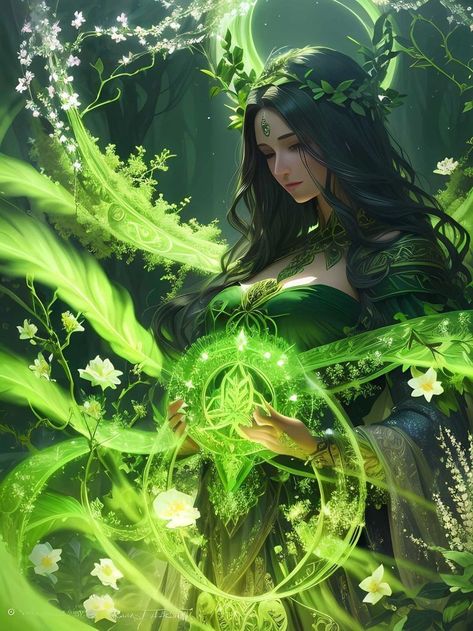 Earth Power Character Design, Forest Woman Art, Plant Manipulate, Plant Woman Art, Goddess Of Life Fantasy Art, Earth Magic Fantasy Art, Nature Magic Powers, Forest Goddess Art, Earth Powers Aesthetic