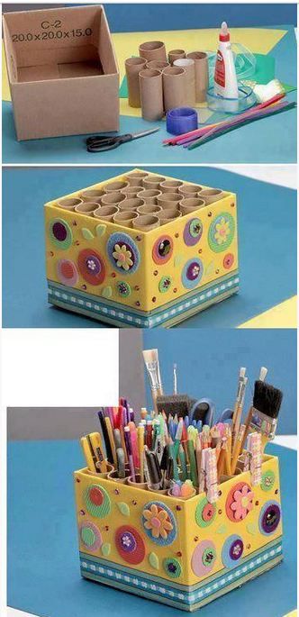 art organizer Diy Para A Casa, Cardboard Box Crafts, Toilet Paper Crafts, Toilet Paper Roll Crafts, Paper Roll Crafts, Diy Creative Crafts, Crafts Hacks, Paper Crafts Diy Kids, Cardboard Crafts