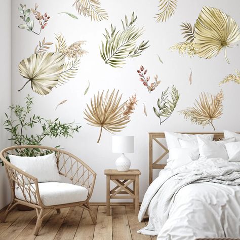 PRICES MAY VARY. 🍃【Gold Palm Leaves Wall Decals】You will receive 3 gold palm leaf stickers, including more than 20 different shapes of leaves. The size of each wall sticker is 30cm × 90cm (11.8" × 35.4 "), and the size of the finished product depends on your preference for DIY. 🍃【Unique Design】The combination of more than 20 leaves with different shapes is full of bright colors and full of vitality. Can brighten and beautify the room, it will add a fresh and natural atmosphere and create a fan Sunroom Lounge, Bright Bedroom Ideas, Gold Wall Stickers, Gold Palm Leaves, Leaf Stickers, Leaf Wall Decor, Reiki Room, Large Wall Decals, Brighter Bedroom