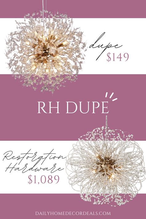 Incredible dupe for the Josie pendant light from Restoration Hardware teen and baby. chandelier light fixture lighting pendant hanging ceiling light starburst floral feminine look a like look-a-like similar dupes copy cat budget friendly affordable look for less RH restorationhardware josie josey crystal vintage cloud silver chrome gold brass bright sloped cheap cheaper less expensive better exact same similar Baby Chandelier, Girls Bedroom Chandelier, Rh Lighting, Restoration Hardware Teen, Closet Light Fixtures, Restoration Hardware Chandelier, Interior Design For Beginners, Restoration Hardware Lighting, Design Closet