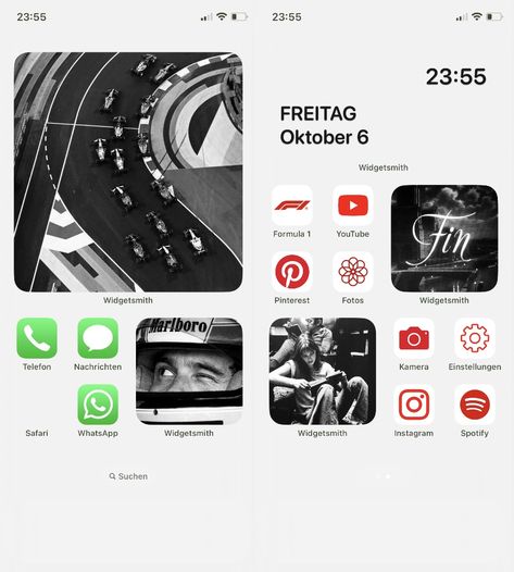 Ios Homescreen Black And White, F1 Phone Layout, F1 Homescreen Ideas, Ios 16 Iphone Layout, F1 Homescreen, Widget Pics, F1 Aesthetic, Ios Aesthetic, Ios Layout