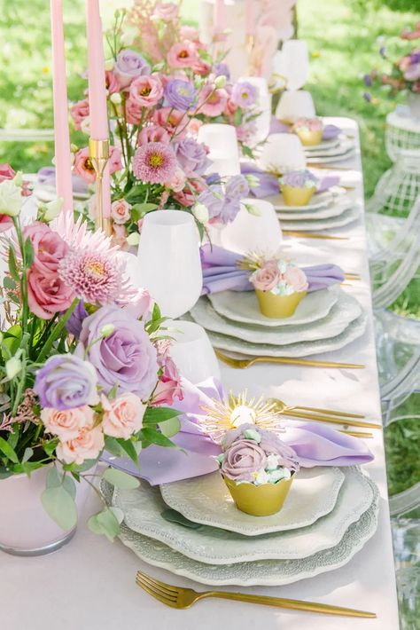 Pretty Pastels Pastel Table Setting, Bridal Shower Theme Ideas, Bridal Chair, Whimsical Wedding Theme, Garden Themes, Whimsical Garden Wedding, Garden Theme Wedding, Awesome Bachelorette Party, Garden Wedding Inspiration