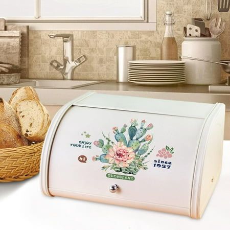 Rolltop Bread Box Kitchen Storage Container 12.40''x10.04''x6.69'' Large Capacity Farmhouse Multi Purpose for Baked Goods Planter.From slices of bread to delicious dinner rolls, the iron bread box can keep bread and other baked snacks fresh and delicious. Size, 12.40inchx10.04inchx6.69inch.Our roll bread box is just placed on the countertop, occupying a small space, and provide a roll lid that can smoothly Take it back and close.Our bread bin features a rolling top cover that opens smoothly and Baked Snacks, Shabby Chic Boxes, Vintage Bread Boxes, Kitchen Counter Organization, Grandmother House, Bread Storage, Box Kitchen, Bread Bin, Bread Boxes