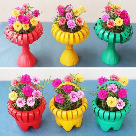 Flower Pots Ideas, Homemade Finger Paint, Plastic Bottle Planter, Pots Ideas, Flower Vase Making, Plastic Bottle Flowers, Plastic Bottle Art, Diy Plastic Bottle, Plastic Flower Pots