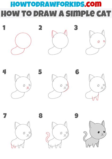 how to draw a simple cat step by step Simple Cat Drawing, Easy Drawings For Beginners, Sketching Tips, Coloring Supplies, Printable Coloring Book, Cute Easy Drawings, Drawing Skills, Cute Cats And Dogs, Drawing Lessons