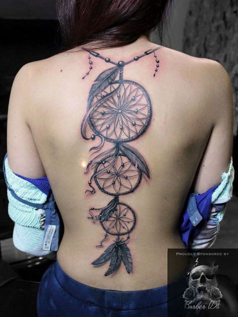 Pretty Dreamcatchers on girls back, tattoo by Emilio Winter. Atrapasueños Tattoo, Element Tattoo, Dream Catcher Tattoo Design, Girl Back Tattoos, Tattoo Back, New Tattoo Designs, Dream Catcher Tattoo, Full Back Tattoos, Tattoo Designs For Girls