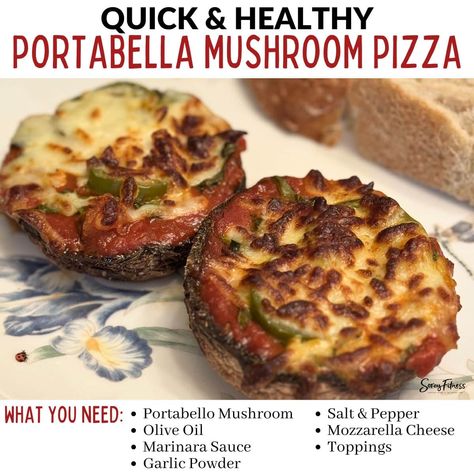 These delicious Air Fryer Portabella Mushroom Pizzas are low-calorie, low-carb, and on the Mediterranean Diet! They're fun and easy to make and ready in 10 minutes! Enjoy the flavor of pizza without the calories or grease! #easylowcarb #portobellomushroompizza #entree #recipe #keto #stuffed #cheesy #baked #sausage #best Portabella Mushroom Pizza, Mushroom Spaghetti Sauce, Portabella Mushrooms Recipes, Baked Sausage, Roasted Chickpea Salad, Portobello Mushroom Pizza, Portabella Mushroom, Fresh Tomato Pasta, Mediterranean Pasta