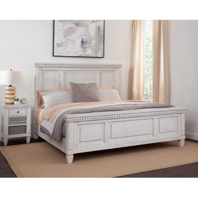 This standard bed creates a classic foundation for your bedroom, with its dentil molding and raised panels for a coastal vibe that we love. It has a kiln-dried solid and engineered wood frame that rests on two tapered front feet. A wire-brushed, distressed white finish offers a naturally textured look, while the headboard and footboard strike rectangular silhouettes. A series of slats and center support legs bolster your box spring and a mattress of your choice (both items sold separately). Beac Dentil Molding, Hickory Furniture, Winter Furniture, Queen Panel Beds, Standard Bed, Bedroom Panel, Bedding Brands, Panel Headboard, Bed Wall