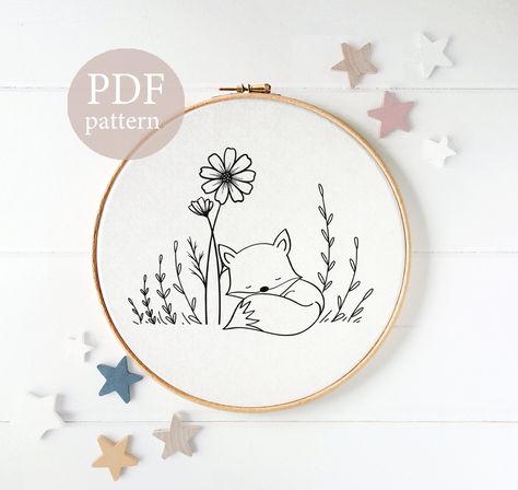 Sleeping Fox pdf embroidery template, woodland animal, fox pattern, fox, stitching, embroidery hoop, embroidery,hand embroidery, floral fox Embroidery Fox Pattern, Embroderie Patterns Free Pdf, Baby Embroidery Ideas, Baby Embroidery Patterns, Hand Embroidery Patterns Free Templates, Fox Embroidery Pattern, Beading Patterns Free Tutorials, Animals Embroidery Designs, Embroidery Patterns Free Templates