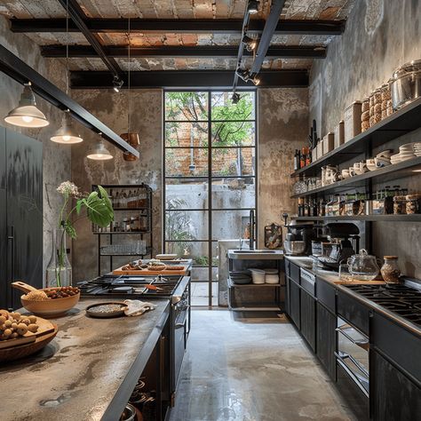 An industrial kitchen that seamlessly blends practicality and aesthetics, with efficient workspaces and stunning, raw materials3 Industrial Style Kitchen, Industrial Kitchen, Style Kitchen, Vintage Finds, Industrial Style, Exterior, Interior Design, Design