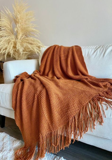 Burnt Orange Throw Blanket, Orange Throw Blanket, Burnt Orange Throw, Turkish Throw Blanket, Simple Bed Designs, Fall Throw Blanket, Orange Blanket, Fringe Throw Blanket, Boho Throw Blanket