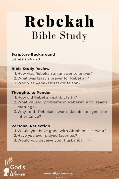 Rebekah Bible Study questions Bible Topics For Women, Bible Study For Mothers, Books Of The Bible To Read For Women, Women Of Bible, Women's Bible Study Lessons, Women’s Bible Study Lessons, Character Bible Study, Bible Study Lessons For Women, Women Bible Study Ideas