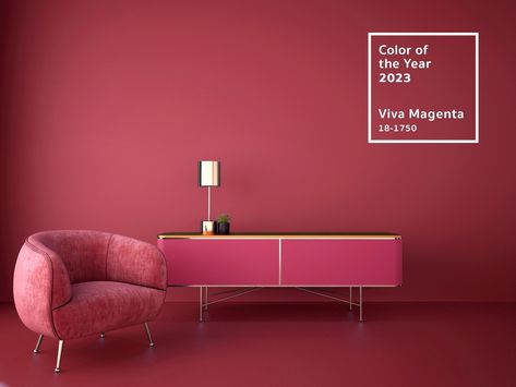 🐙 Introducing Pantone's 2023 Color of the Year, Viva Magenta! Bold, vibrant, and full of passion, we know the new year will be just the same. Add a Viva Magenta piece to spice up your space at HomeByGeneva.com! #Home #Decor #Pantone #VivaMagenta #ColorOfTheYear #2023 Monochromatic Color Palette, Pantone Colour Palettes, Glam Living, Color Catalog, Interior Wall Paint, Viva Magenta, Good Color Combinations, Color Lab, Brown Furniture