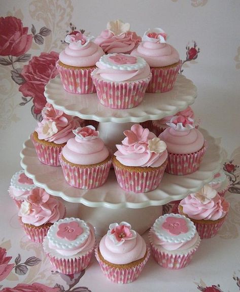 Pink and Girly Cupcakes for a very special 90th Birthday, Vanilla, Lemon and Strawberry Vintage Wedding Cupcakes, Girly Cupcakes, Pink Cupcakes Birthday, Baby Shower Cupcake Cake, Cupcake Vintage, Cupcake Rosa, Lemon And Strawberry, Pink Birthday Decorations