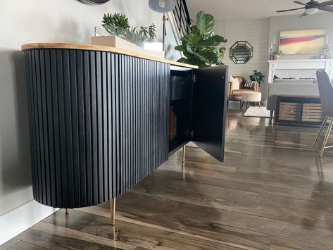 Ikea Fluted Console, Ikea Ivar Sideboard Hack, Fluted Console Cabinet, Diy Curved Console Table, Diy Fluted Sideboard, Sideboard Color Ideas, Bar Sideboard Ideas, Sideboard Makeover Ideas, Diy Buffet Cabinet Makeover