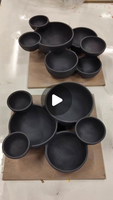 Ceramics Videos on Instagram: "Black pottery charcuterie bowls by @klewisceramics  #charcuterie  #potterybowl  #handmadeceramics  #handmadewithlove  #handmadepottery  #wheelthrownpottery  #potterywheelthrowing  #blackclay  #blackstoneware  #töpfern  #snackbowl  #snackbowls  #potterystudio" Charcuterie Bowls, Handmade Ceramics Ideas, Big Pottery, Ceramics Bowls Designs, Pottery Tableware, Black Pottery, Handmade Pottery Bowls, Handmade Tableware, Pottery Pots