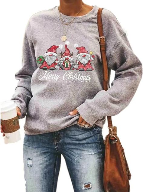 Womens Merry Christmas Sweatshirt Funny Christmas Tree Truck Graphic Pullover Casual Blouse Tops Kentucky Christmas, Funny Christmas Tree, Jackets Casual, Lettering Styles, Hipster Fashion, Funny Sweatshirts, Casual Blouse, Christmas Women, Casual Pullover