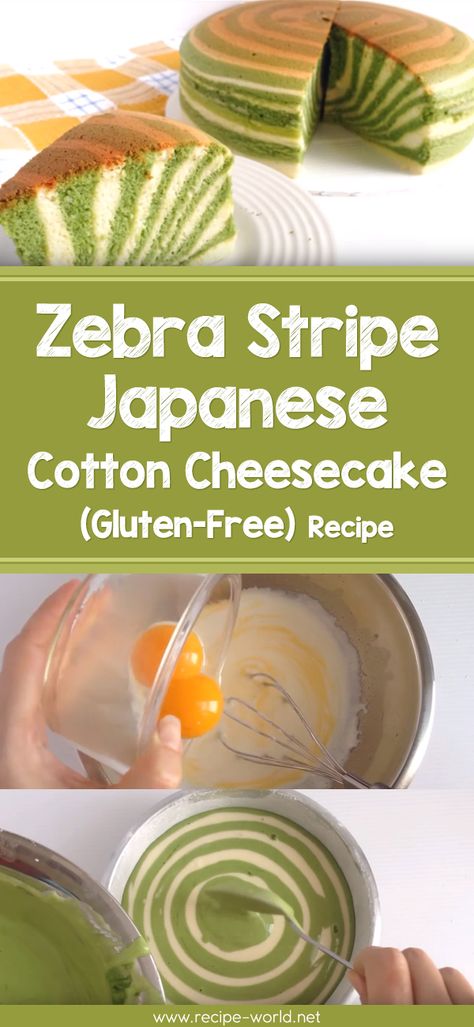 Zebra Stripe Japanese Cotton Cheesecake (Gluten Free) Momofuku Recipes, Asian Baking, Cheesecake Gluten Free, Japanese Cotton Cheesecake, Cotton Cheesecake, Japanese Dessert Recipes, Asian Cake, Asian Sweets, Japanese Cake