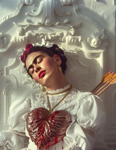 amnicreations e milakalbaruk Frida Khalo Aesthetic, Frida Kahlo Aesthetic, Frida Kahlo Outfit, Vintage Mexican Aesthetic, Frida Kahlo Heart, Mexican Catholic Art, Frida Kahlo Portraits, Kahlo Paintings, Frida Kahlo Style