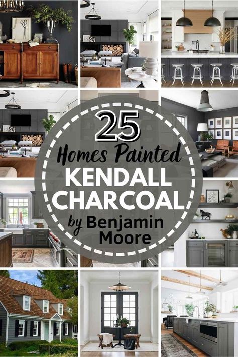 ALL ABOUT Benjamin Moore Kendall Charcoal HC-166, one of Ben Moore's most popular moody, dramatic shades of gray. Is it right for YOU? This color study will help you decide! #kendallcharcoal #benjaminmoore #kendallcharcoalbenjaminmoore #bestgraypaint #kendallcharcoalpaint #benmoore #benmoorekendallcharcoal #kendallcharcoalkitchen #kendallcharcoalcabinets #kendallcharcoalexterior #kendallcharcoalwall #kendallcharcoalbedroom #kendallcharcoallivingroom #kendallcharcoaldoor #kendallcharcoalbathroom Benjamin Moore Charcoal Slate Exterior, Kendall Charcoal Benjamin Moore Living Room, Kendall Charcoal Basement, Charcoal Gray Dining Room, Kendall Charcoal Benjamin Moore Bathroom, Kendall Gray Benjamin Moore Exterior, Kendall Charcoal Bathroom Walls, Best Grey Paint Colors Benjamin Moore, Kendall Charcoal Fireplace Wall