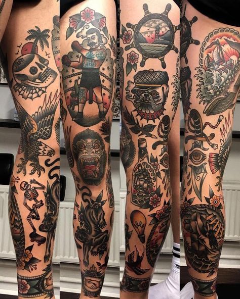 1 leg tattoo Check more at https://howcandothis.com/manstyle/1-leg-tattoo/ Hips Tattoo, Traditional Tattoo Leg Sleeve, Traditional Tattoo Man, Tato Tradisional, Tato Paha, Sanskrit Tattoo, Traditional Style Tattoo, Sailor Jerry Tattoos, Traditional Sleeve