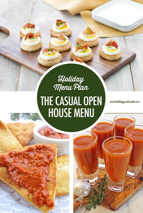 Holiday Entertaining: The Casual Open House Menu Plan | Food Bloggers of Canada  Hosting a casual open house or afternoon mingle this holiday season calls for easy food that can be made in big batches that are full of flavour!  Make your holiday entertaining easy with our casual open house menu plan.   #sponsored #openhouse #menuplan #christmasentertaining #holidayentertaining #foodbloggersofcanada via @fbcanada Open House Finger Food Ideas, Holiday Open House Menu Ideas, Christmas Open House Menu Ideas, Christmas Eve Open House Food, Food For Open House Party, Open House Menu Ideas Food, Open House Food Ideas Simple, Open House Menu Ideas, Holiday Open House Food Ideas