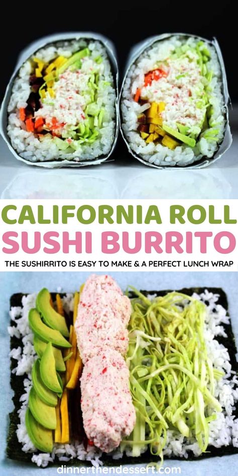 California Roll Wrap, Lazy California Roll, California Inspired Meals, California Spring Rolls, Sushi Style Sandwich Roll, Sushi Pockets Recipe, Lazy Sushi Recipes, Sushi Bowl Recipe California Rolls, Sushi Wraps Recipes