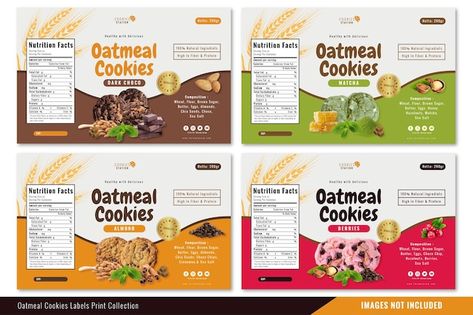 Vector oatmeal cookies labels print coll... | Premium Vector #Freepik #vector #product-label #fruit-packaging #fruit-label #food-label Oatmeal Nutrition Facts, Healthy Oat Cookies, Bakery Packaging Design, Tea Labels, Fruit Labels, Chocolate Labels, Nutrition Facts Label, Fruit Packaging, Cocoa Cookies